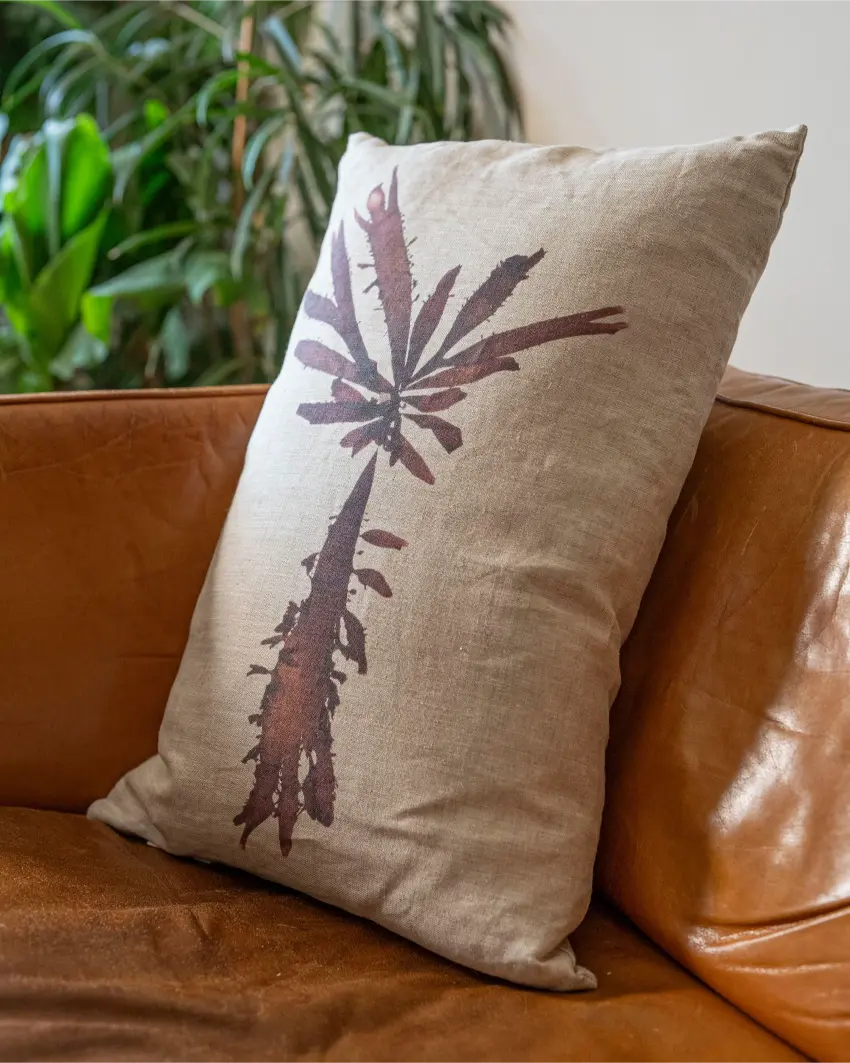 Long Purple Dulse Seaweed Pillow by Nicola Weldon - Coastal decor elongated pillow in purple hues"