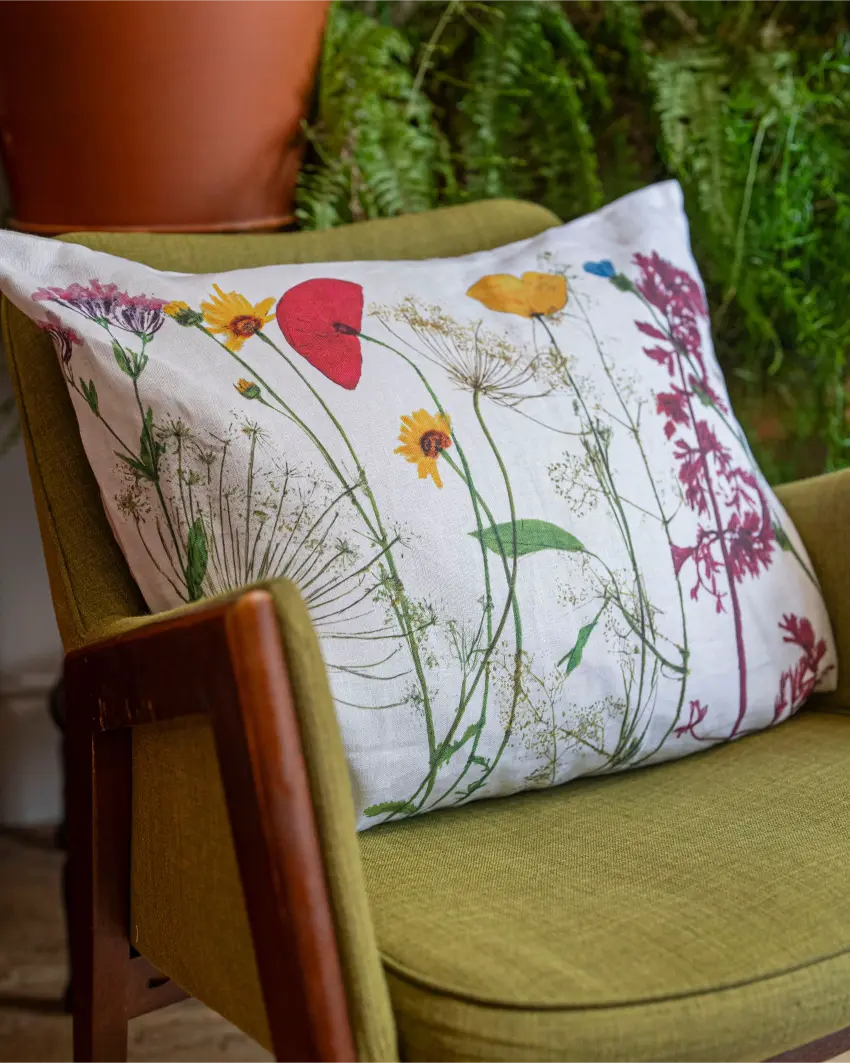 Colourful Wild Meadow Pillow by Nicola Weldon - Vibrant botanical home decor pillow