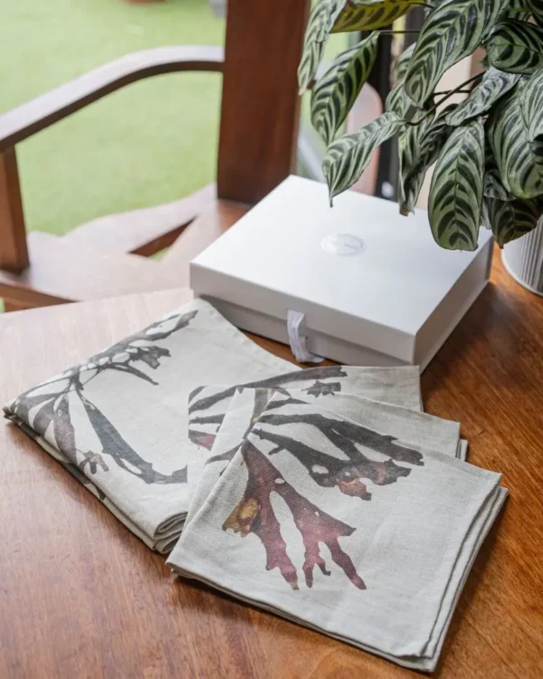 Brown Dulse Seaweed Napkin by Nicola Weldon - Coastal linen napkin with seaweed design