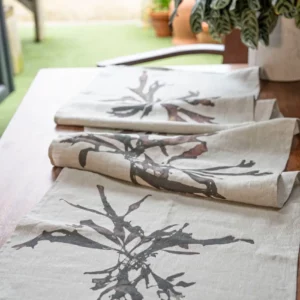 Brown Dulse Seaweed Table Runner by Nicola Weldon - Coastal linen table runner with seaweed design