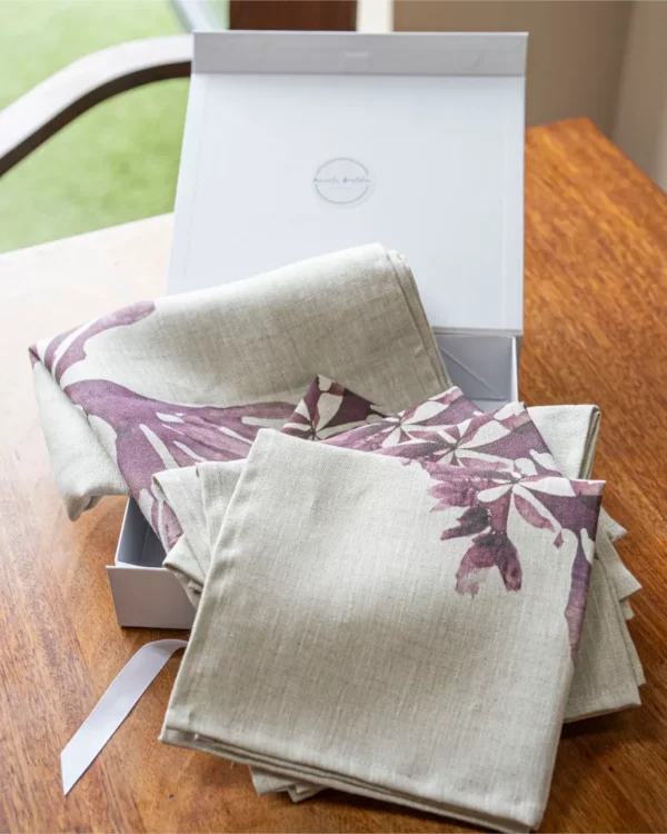 Purple Dulse Table Runner by Nicola Weldon - Coastal linen table runner with purple seaweed design