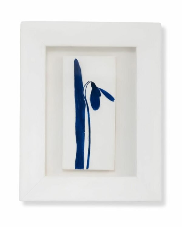 Snowdrop (Deep Blue) by Nicola Weldon - Delicate Irish art with blue snowdrop flowers against a white background