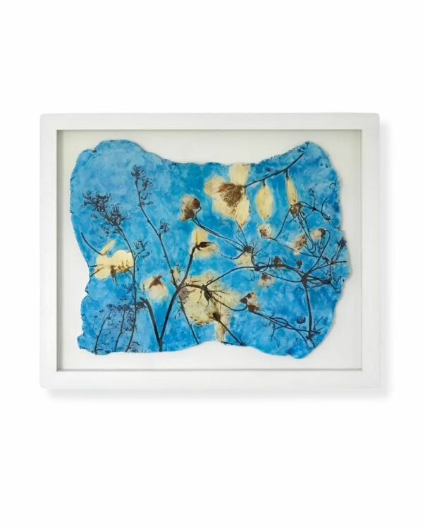 Blue And Yellow Climbing Clematis Ceramic Plaque by Nicola Weldon - Elegant Irish art with clematis flowers