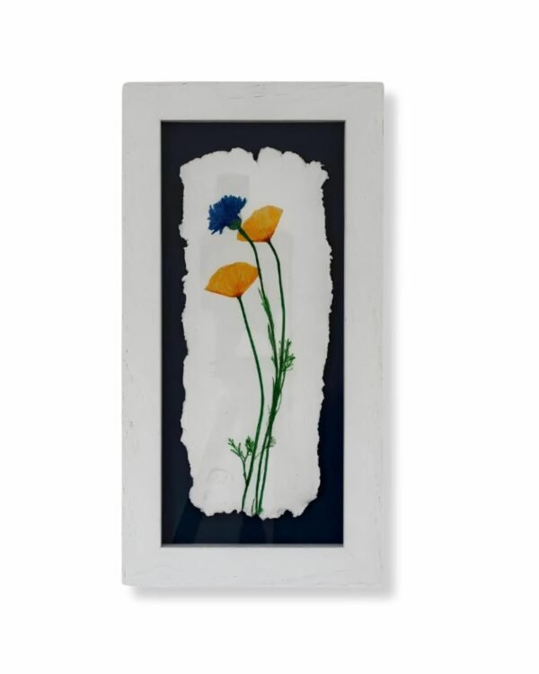 Yellow Poppies And Blue Cornflower Ceramic Plaque by Nicola Weldon - Fine art print with vibrant floral design