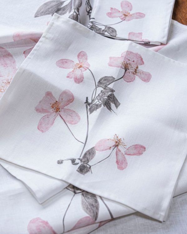 Climbing Clematis Napkin by Nicola Weldon - Elegant linen napkin with clematis design