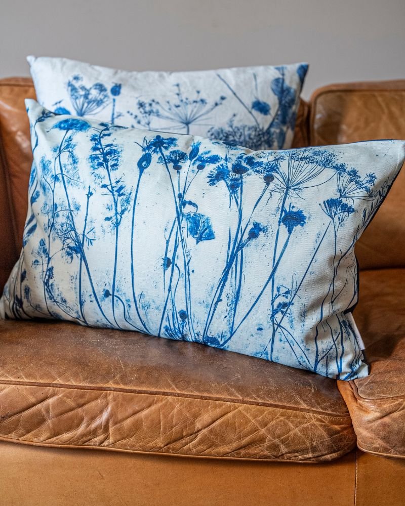 Blue Wild Meadow Mix Pillow by Nicola Weldon - Artistic home decor pillow