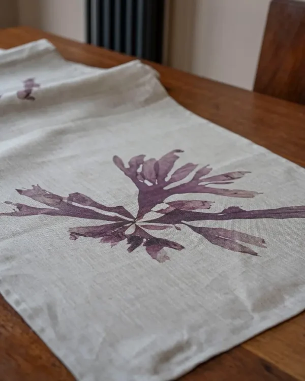 Purple Dulse Linen Tea Towel by Nicola Weldon - Coastal tea towel with purple seaweed designs