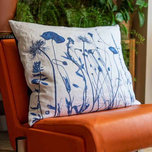 Blue Structural Meadow Mix Pillow by Nicola Weldon - Botanical home decor pillow in blue tones