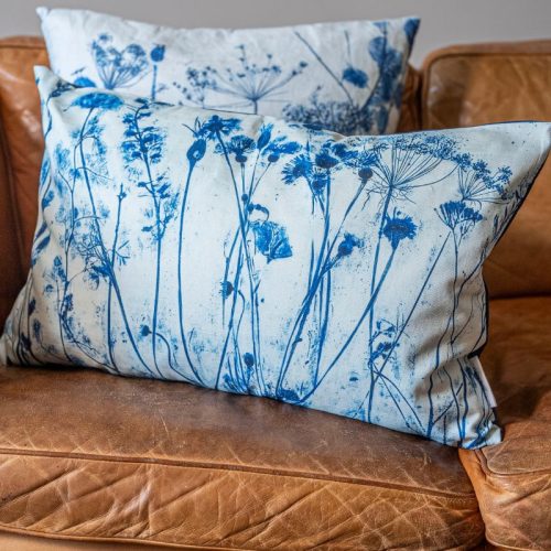 Blue Wild Meadow Mix Pillow by Nicola Weldon - Artistic home decor pillow